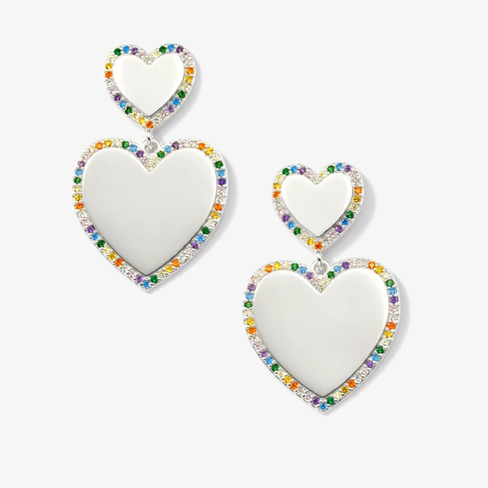 Melinda Maria XL You Have My Heart Rainbow Silver Pave Earrings Rhinestone